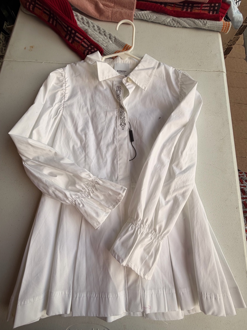 Burberry White Girls Button-Front Pleated Dress Top